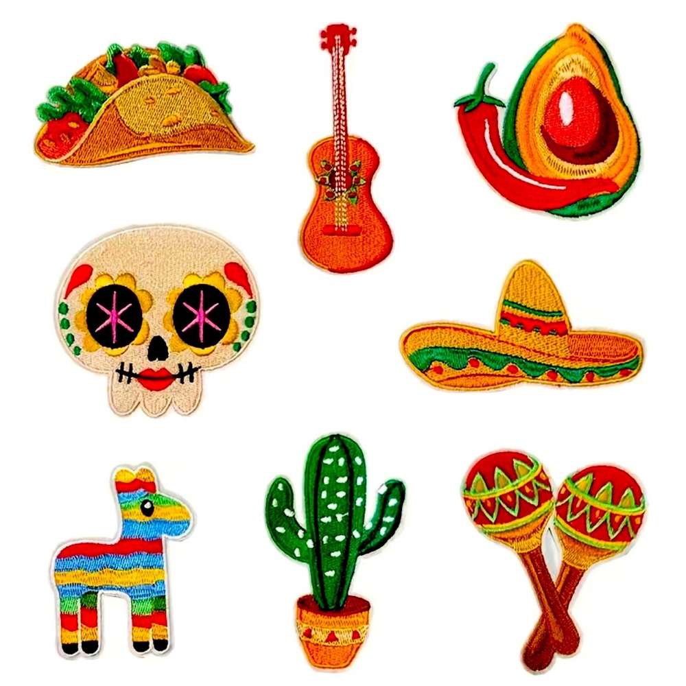 8pcs Mexican style Iron-on patches perfect for DIY, craft,‎ clothing & more